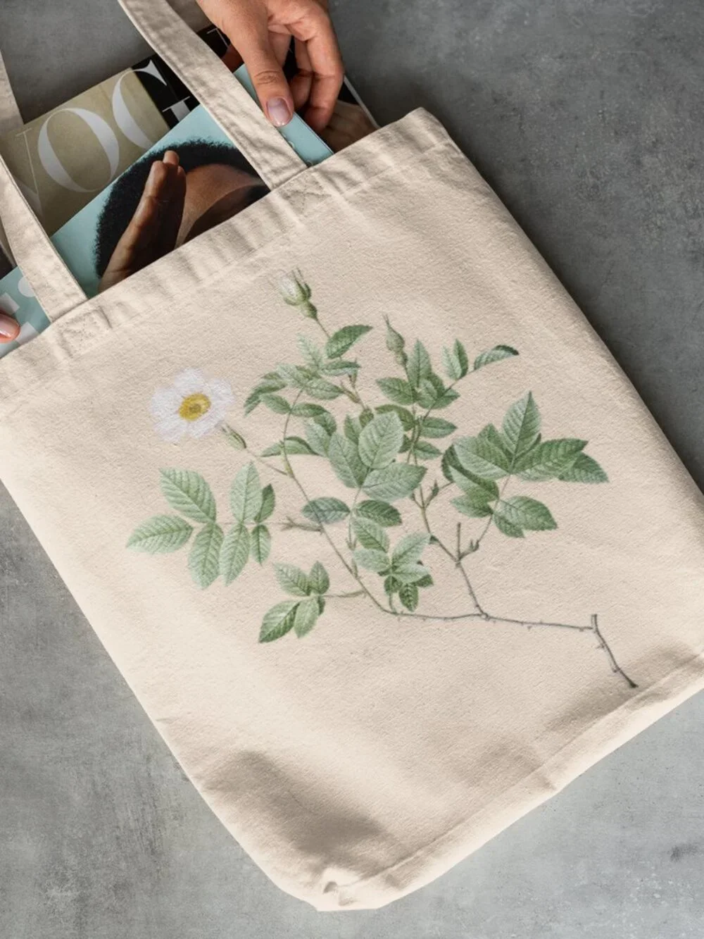 Farinose Rose Vintage Floral Print Graphic Canvas Tote Bag